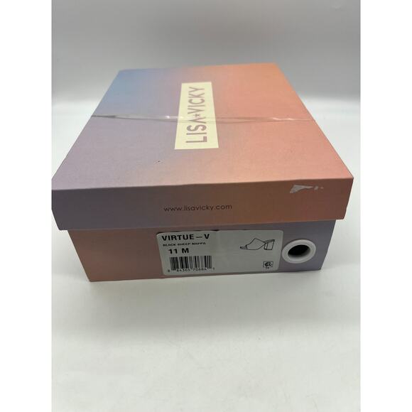 Lisa Vicky Virtue - V Black Sheep Nappa Heels Slide On Size 11 M NIB Peep Toe - Picture 6 of 8